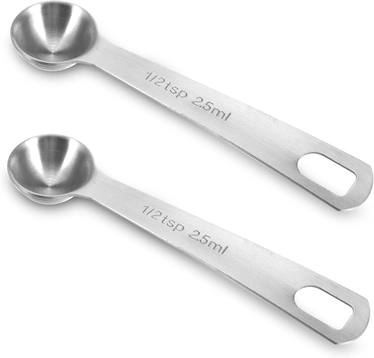 2Pcs 1 Teaspoon(1 Tsp | 1/3 Tbsp | 5 Ml | 5 Cc | 1/6 Oz) Measuring Spoons Stainless Steel Single Measuring Spoon Long Handle Scoop for Measuring Coffee Pet Food Grains Protein Spices Dry Goods -Silver