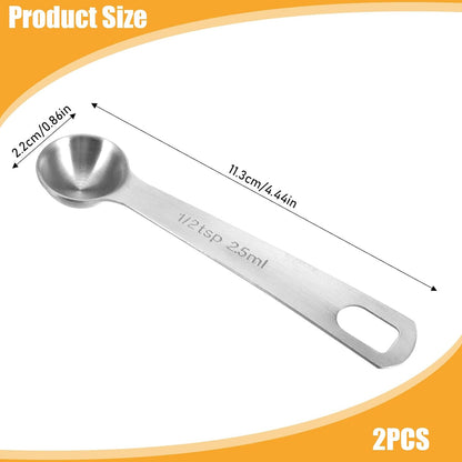 2Pcs 1 Teaspoon(1 Tsp | 1/3 Tbsp | 5 Ml | 5 Cc | 1/6 Oz) Measuring Spoons Stainless Steel Single Measuring Spoon Long Handle Scoop for Measuring Coffee Pet Food Grains Protein Spices Dry Goods -Silver