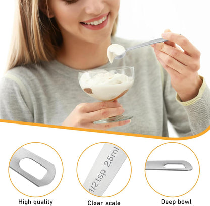 2Pcs 1 Teaspoon(1 Tsp | 1/3 Tbsp | 5 Ml | 5 Cc | 1/6 Oz) Measuring Spoons Stainless Steel Single Measuring Spoon Long Handle Scoop for Measuring Coffee Pet Food Grains Protein Spices Dry Goods -Silver