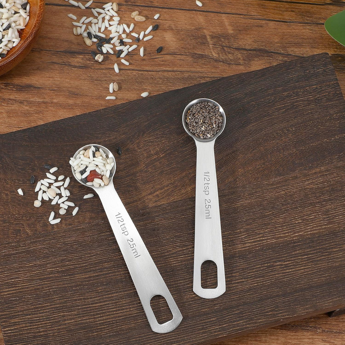 2Pcs 1 Teaspoon(1 Tsp | 1/3 Tbsp | 5 Ml | 5 Cc | 1/6 Oz) Measuring Spoons Stainless Steel Single Measuring Spoon Long Handle Scoop for Measuring Coffee Pet Food Grains Protein Spices Dry Goods -Silver