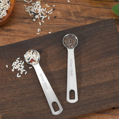 2Pcs 1 Teaspoon(1 Tsp | 1/3 Tbsp | 5 Ml | 5 Cc | 1/6 Oz) Measuring Spoons Stainless Steel Single Measuring Spoon Long Handle Scoop for Measuring Coffee Pet Food Grains Protein Spices Dry Goods -Silver