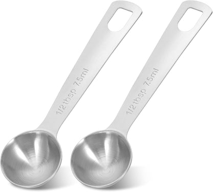 2Pcs 1 Teaspoon(1 Tsp | 1/3 Tbsp | 5 Ml | 5 Cc | 1/6 Oz) Measuring Spoons Stainless Steel Single Measuring Spoon Long Handle Scoop for Measuring Coffee Pet Food Grains Protein Spices Dry Goods -Silver