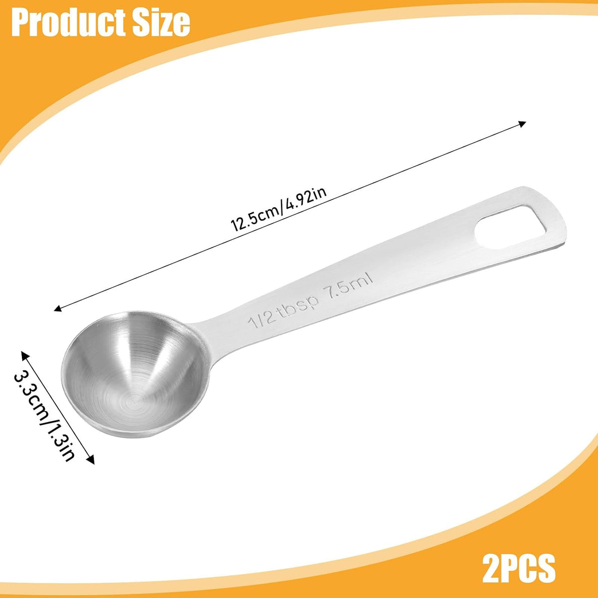 2Pcs 1 Teaspoon(1 Tsp | 1/3 Tbsp | 5 Ml | 5 Cc | 1/6 Oz) Measuring Spoons Stainless Steel Single Measuring Spoon Long Handle Scoop for Measuring Coffee Pet Food Grains Protein Spices Dry Goods -Silver