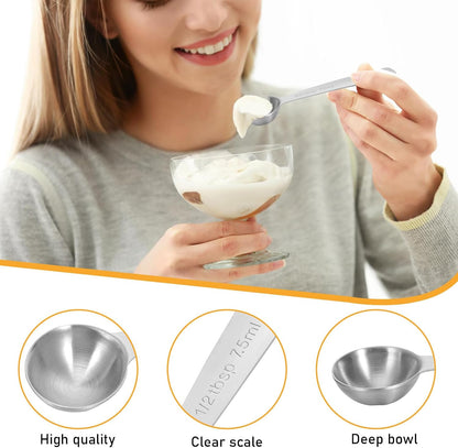2Pcs 1 Teaspoon(1 Tsp | 1/3 Tbsp | 5 Ml | 5 Cc | 1/6 Oz) Measuring Spoons Stainless Steel Single Measuring Spoon Long Handle Scoop for Measuring Coffee Pet Food Grains Protein Spices Dry Goods -Silver