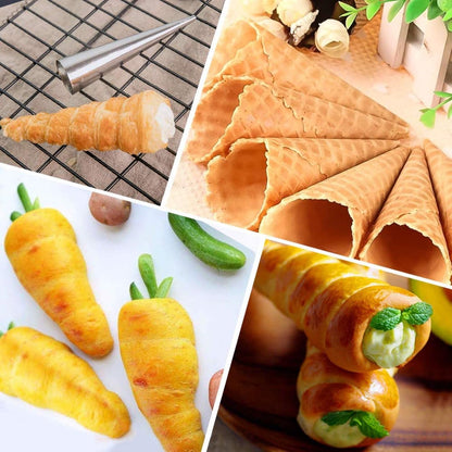 Non-stick Cream Cannoli Tubes, 12 Pcs Stainless Steel Baking Cones Pastry Roll Horn Croissant Mold Cannoli Shells with 1 Clean Brush - Pastry Baking Set for Christmas Cake Anniversary Party