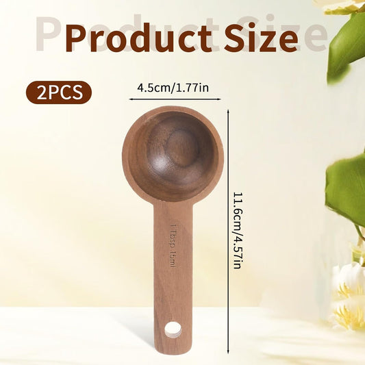 2PCS Wooden Tablespoon Measuring Spoon for Jars, Coffee Scoop for Ground Coffee Handmade Walnut Coffee-Scoop for Coffees Beans Tea Spices Tablespoon Home Kitchen Accessories for Jars Containers