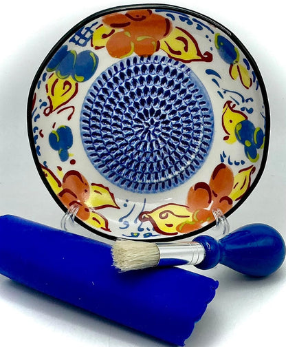 Premium Ceramic Garlic Grater Plate Set - Artisan Flower