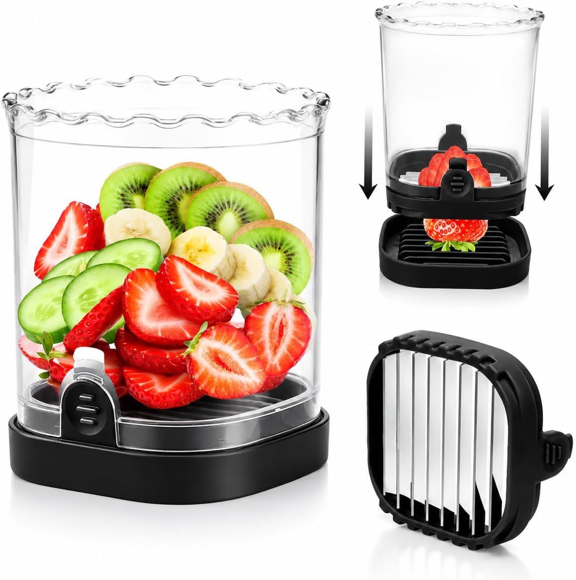 Fruit Cutter and Chopper – Cup Slicer for Strawberry, Grape, Banana, Mushroom, Kitchen Gadget for Fruits and Vegetables, Compact Slicing Tool