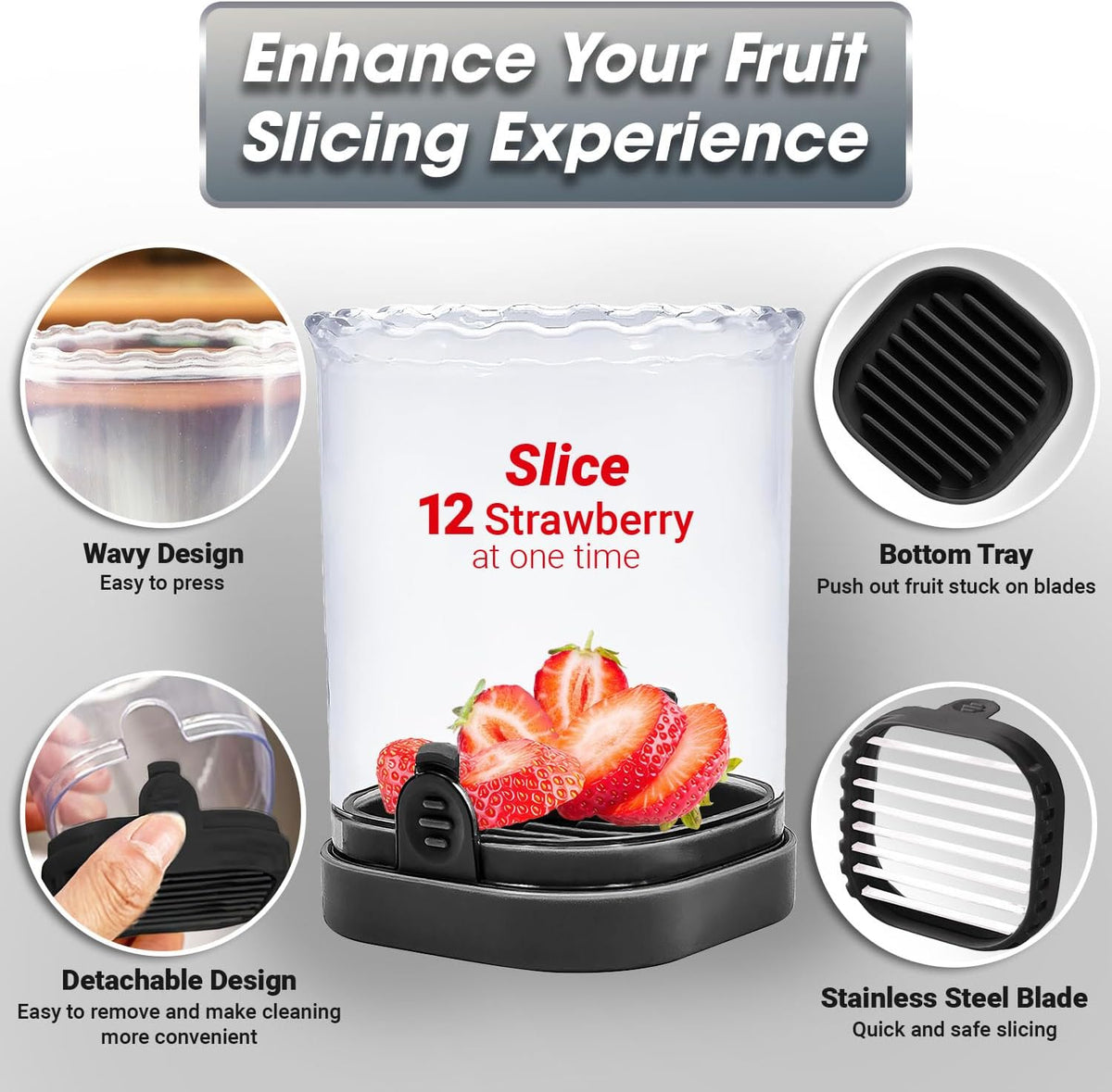 Fruit Cutter and Chopper – Cup Slicer for Strawberry, Grape, Banana, Mushroom, Kitchen Gadget for Fruits and Vegetables, Compact Slicing Tool