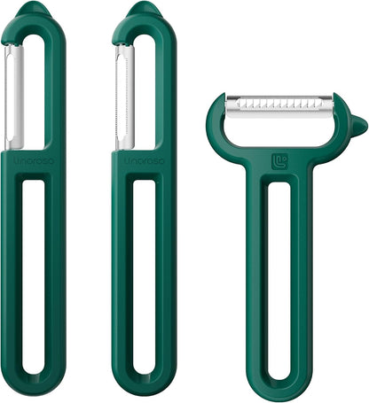 3-Piece Vegetable Peeler Set - Straight, Serrated & Julienne Y-Peeler, Dishwasher Safe, Ideal for Veggies & Fruits, Green