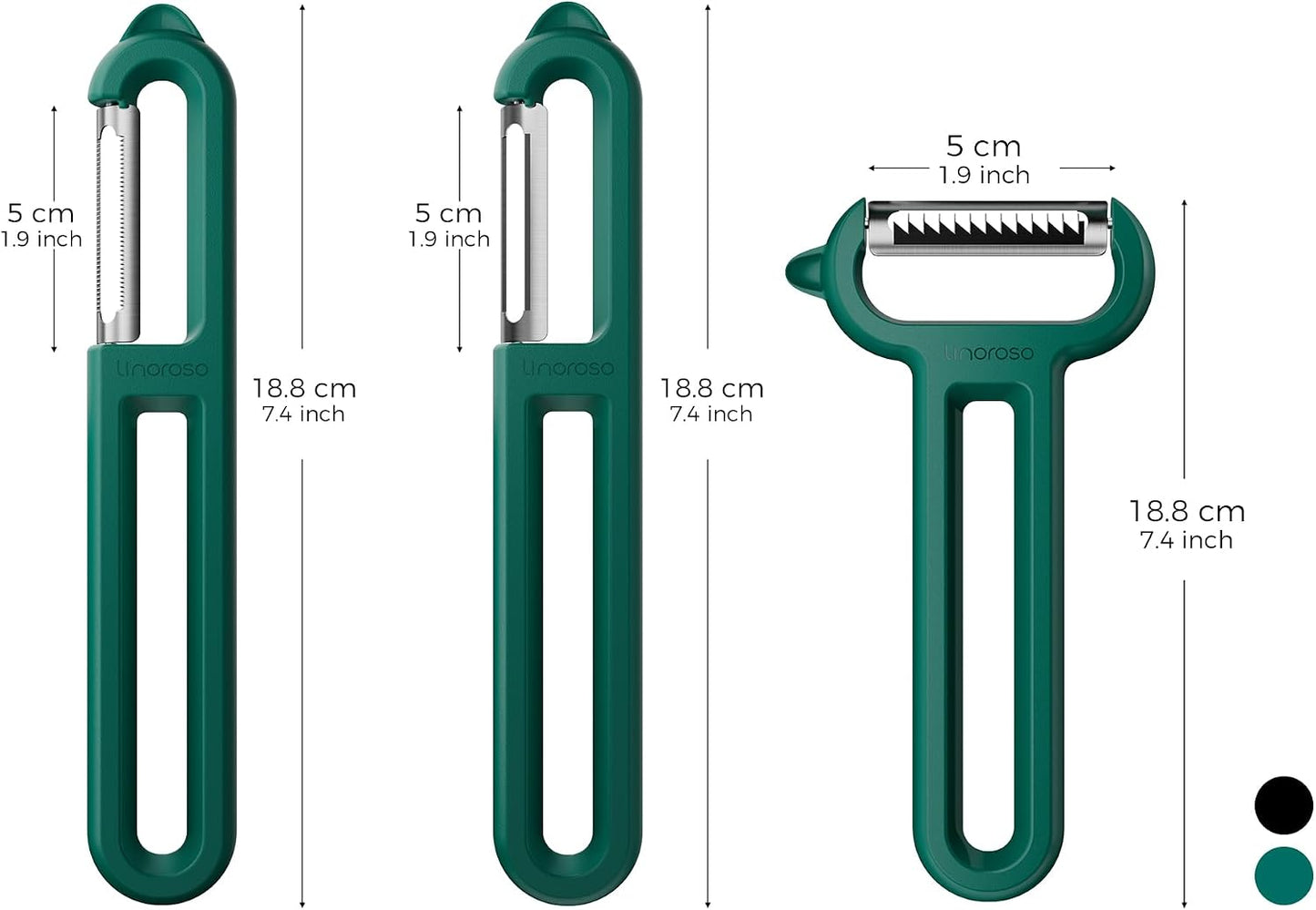 3-Piece Vegetable Peeler Set - Straight, Serrated & Julienne Y-Peeler, Dishwasher Safe, Ideal for Veggies & Fruits, Green