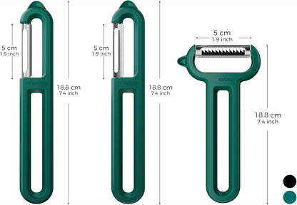 3-Piece Vegetable Peeler Set - Straight, Serrated & Julienne Y-Peeler, Dishwasher Safe, Ideal for Veggies & Fruits, Green