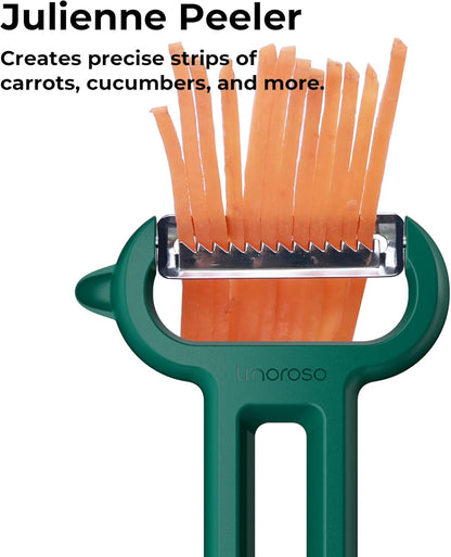 3-Piece Vegetable Peeler Set - Straight, Serrated & Julienne Y-Peeler, Dishwasher Safe, Ideal for Veggies & Fruits, Green