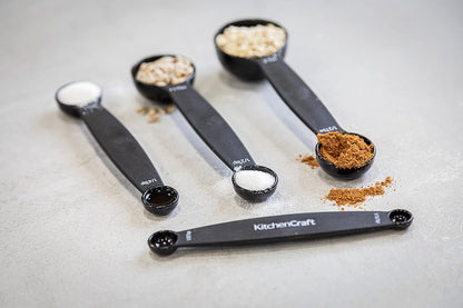 Magnetic Measuring Spoons Set Stainless Steel Stackable Dual Sided Teaspoons and Tablespoons for Measuring Dry and Liquid Ingredients, Set of 4, Black