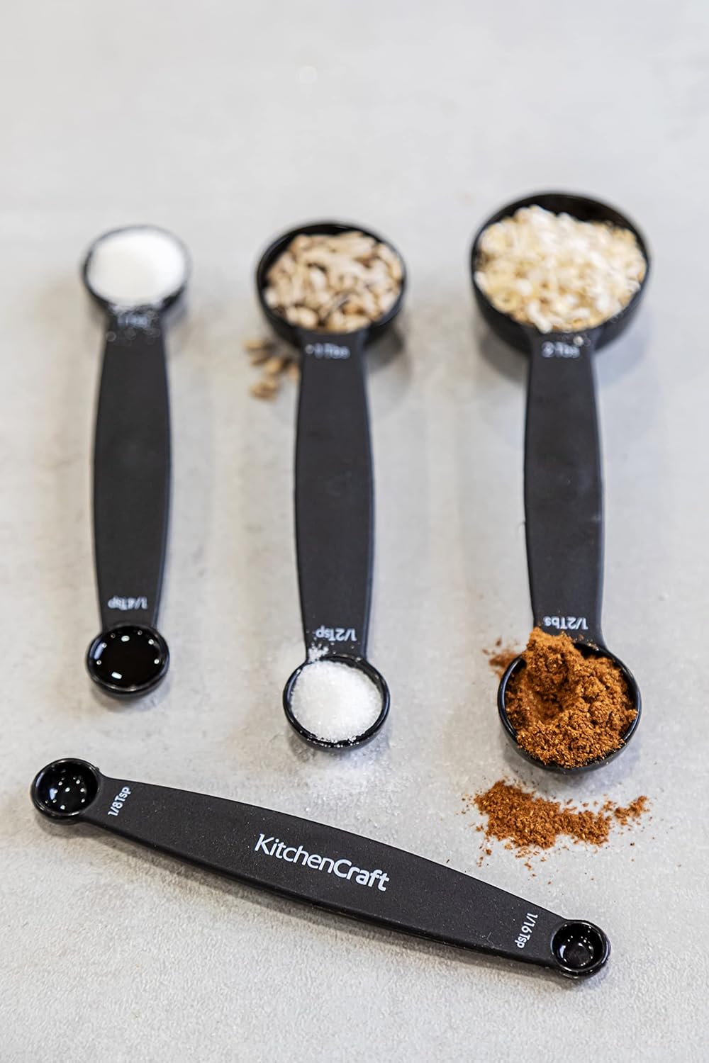 Magnetic Measuring Spoons Set Stainless Steel Stackable Dual Sided Teaspoons and Tablespoons for Measuring Dry and Liquid Ingredients, Set of 4, Black