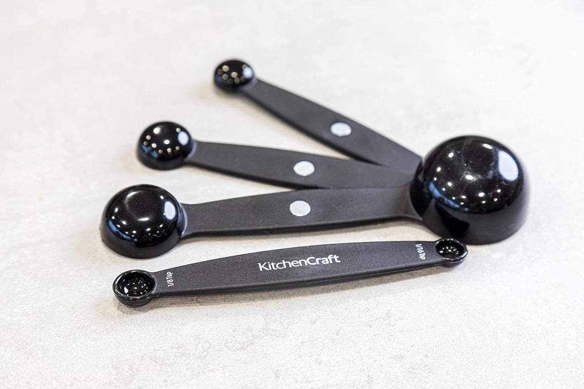 Magnetic Measuring Spoons Set Stainless Steel Stackable Dual Sided Teaspoons and Tablespoons for Measuring Dry and Liquid Ingredients, Set of 4, Black