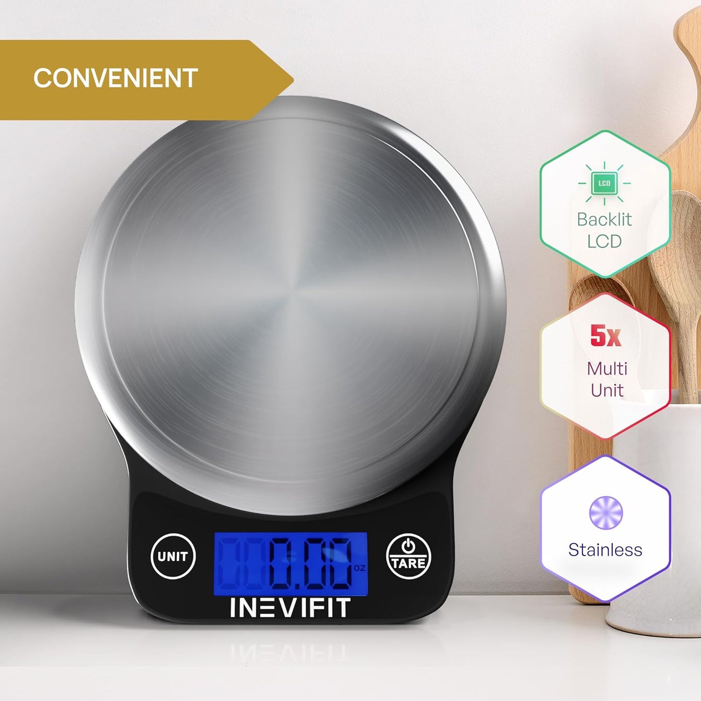 Digital Kitchen Scale, Highly Accurate Multifunction Food Scale 13 lbs 6kgs Max, Clean Modern Black with Premium Stainless Steel Finish. Includes Batteries