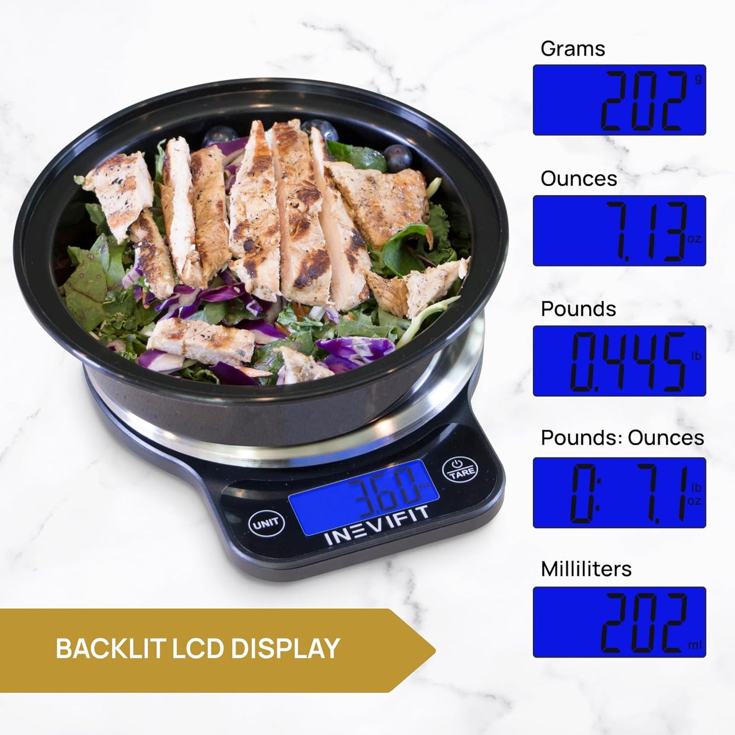 Digital Kitchen Scale, Highly Accurate Multifunction Food Scale 13 lbs 6kgs Max, Clean Modern Black with Premium Stainless Steel Finish. Includes Batteries