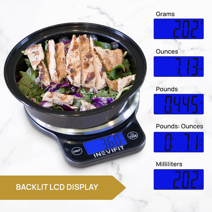 Digital Kitchen Scale, Highly Accurate Multifunction Food Scale 13 lbs 6kgs Max, Clean Modern Black with Premium Stainless Steel Finish. Includes Batteries