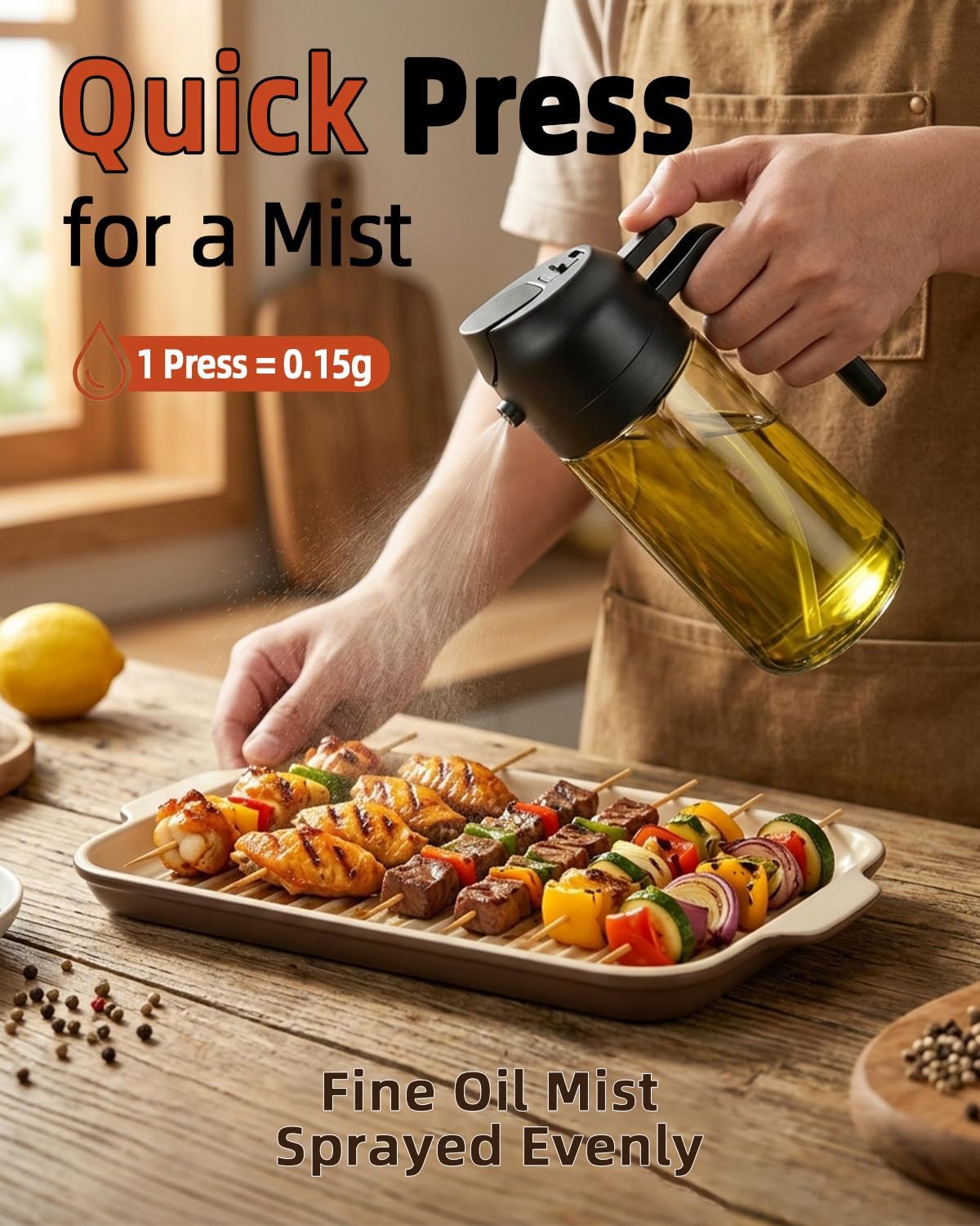16oz/470ml Oil Sprayer for Cooking, 2 in 1 Oil Dispenser for Kitchen, Olive Oil Sprayer, Food Grade Glass Bottle for Kitchen Gadgets, Air Fryer Accessories, Salad, BBQ (Black)