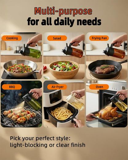 16oz/470ml Oil Sprayer for Cooking, 2 in 1 Oil Dispenser for Kitchen, Olive Oil Sprayer, Food Grade Glass Bottle for Kitchen Gadgets, Air Fryer Accessories, Salad, BBQ (Black)