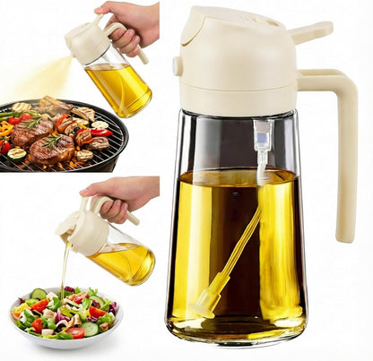 16oz/470ml Oil Sprayer for Cooking, 2 in 1 Oil Dispenser for Kitchen, Olive Oil Sprayer, Food Grade Glass Bottle for Kitchen Gadgets, Air Fryer Accessories, Salad, BBQ (Black)