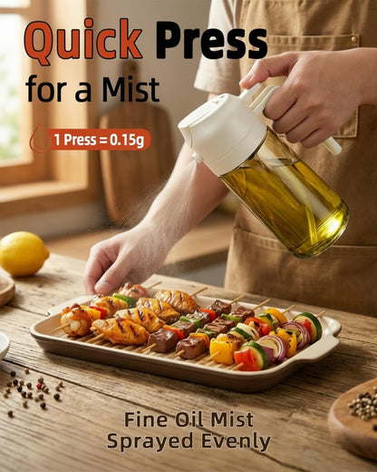 16oz/470ml Oil Sprayer for Cooking, 2 in 1 Oil Dispenser for Kitchen, Olive Oil Sprayer, Food Grade Glass Bottle for Kitchen Gadgets, Air Fryer Accessories, Salad, BBQ (Black)