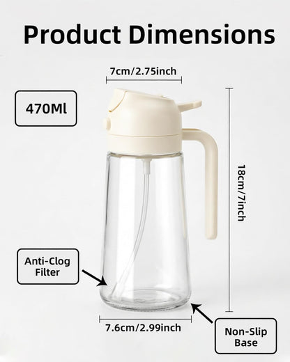 16oz/470ml Oil Sprayer for Cooking, 2 in 1 Oil Dispenser for Kitchen, Olive Oil Sprayer, Food Grade Glass Bottle for Kitchen Gadgets, Air Fryer Accessories, Salad, BBQ (Black)