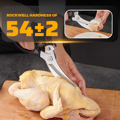 Poultry Shears, Heavy Duty Poultry Scissors & Chicken Shears for Easier Spatchcock, Cutting Chicken Bones, Meat, Turkey, Fish & Herbs. Spring-Loaded, Safety Lock & Dishwasher Safe