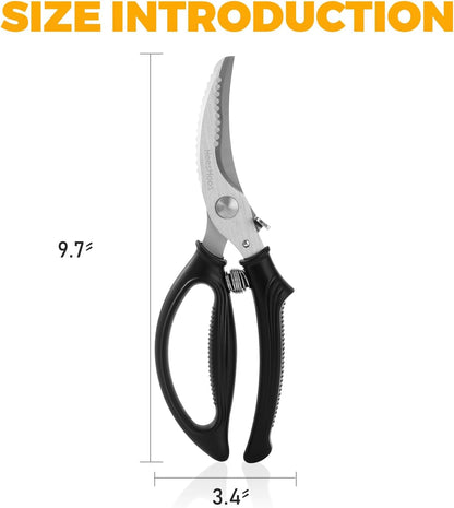 Poultry Shears, Heavy Duty Poultry Scissors & Chicken Shears for Easier Spatchcock, Cutting Chicken Bones, Meat, Turkey, Fish & Herbs. Spring-Loaded, Safety Lock & Dishwasher Safe