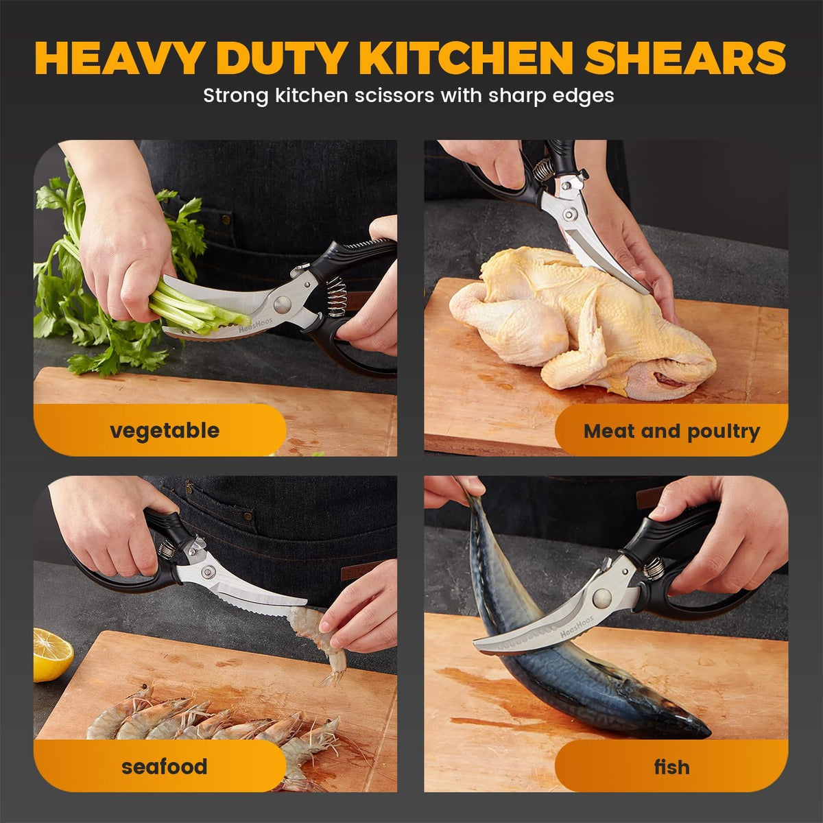 Poultry Shears, Heavy Duty Poultry Scissors & Chicken Shears for Easier Spatchcock, Cutting Chicken Bones, Meat, Turkey, Fish & Herbs. Spring-Loaded, Safety Lock & Dishwasher Safe