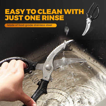 Poultry Shears, Heavy Duty Poultry Scissors & Chicken Shears for Easier Spatchcock, Cutting Chicken Bones, Meat, Turkey, Fish & Herbs. Spring-Loaded, Safety Lock & Dishwasher Safe
