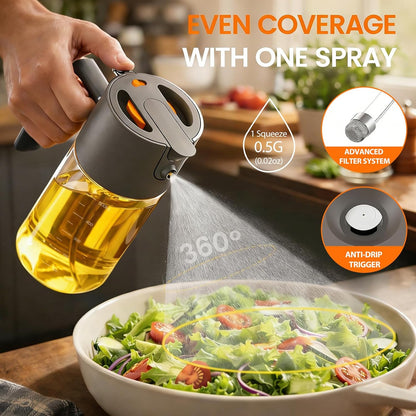 Professional 500ml Glass Oil Sprayer - 3-in-1 Kitchen Tool: Fine Mist, Stream & Pour | Leak-Proof Design for Air Fryer, BBQ & Cooking | BPA-Free