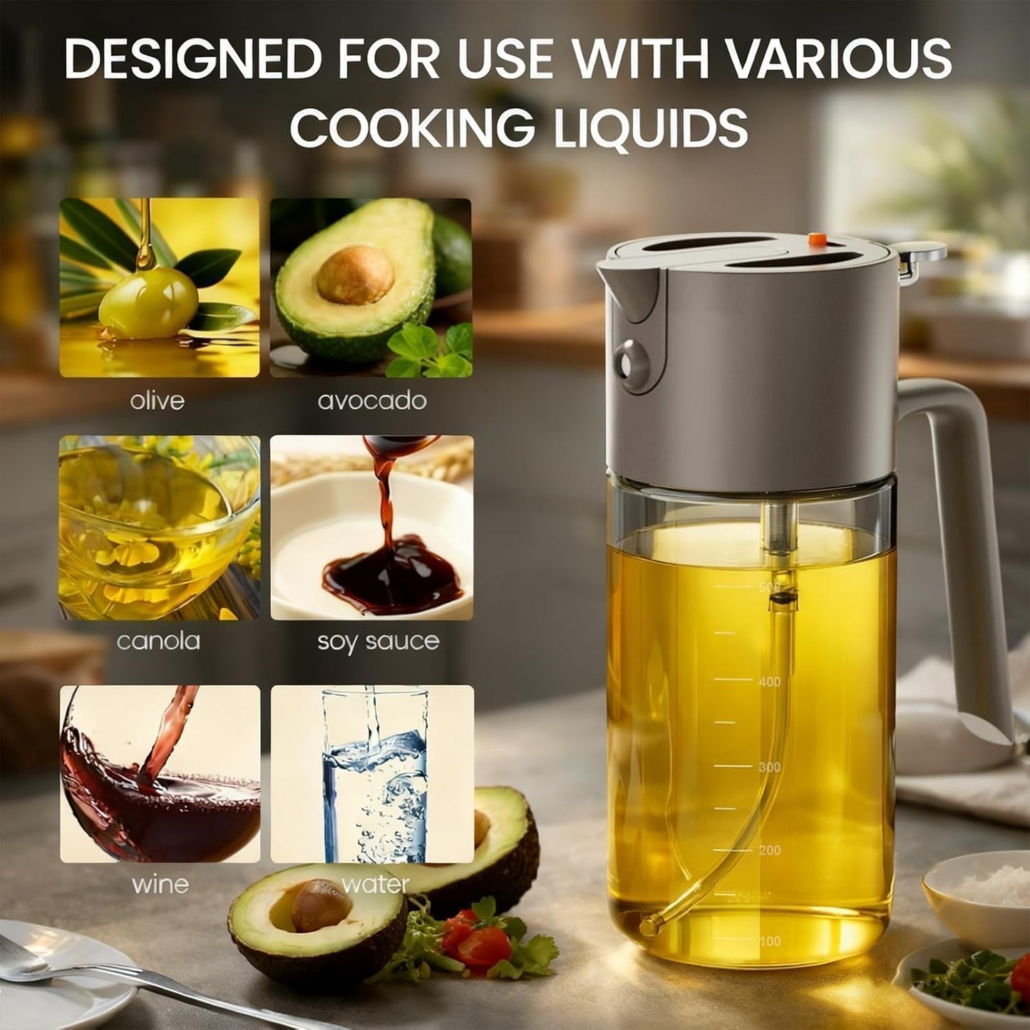 Professional 500ml Glass Oil Sprayer - 3-in-1 Kitchen Tool: Fine Mist, Stream & Pour | Leak-Proof Design for Air Fryer, BBQ & Cooking | BPA-Free