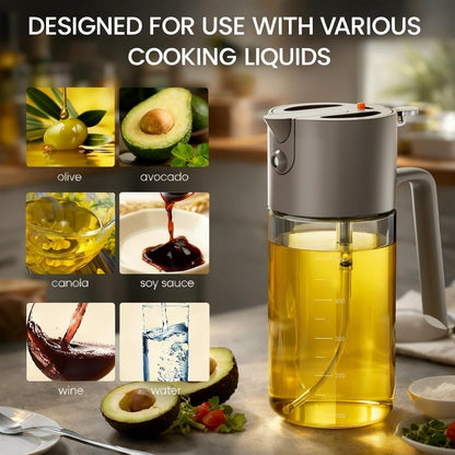 Professional 500ml Glass Oil Sprayer - 3-in-1 Kitchen Tool: Fine Mist, Stream & Pour | Leak-Proof Design for Air Fryer, BBQ & Cooking | BPA-Free