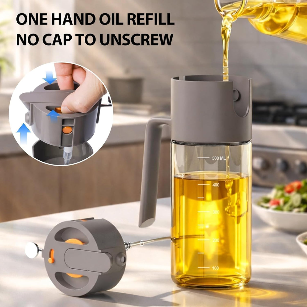 Professional 500ml Glass Oil Sprayer - 3-in-1 Kitchen Tool: Fine Mist, Stream & Pour | Leak-Proof Design for Air Fryer, BBQ & Cooking | BPA-Free