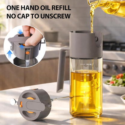 Professional 500ml Glass Oil Sprayer - 3-in-1 Kitchen Tool: Fine Mist, Stream & Pour | Leak-Proof Design for Air Fryer, BBQ & Cooking | BPA-Free