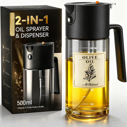 Professional 500ml Glass Oil Sprayer - 3-in-1 Kitchen Tool: Fine Mist, Stream & Pour | Leak-Proof Design for Air Fryer, BBQ & Cooking | BPA-Free