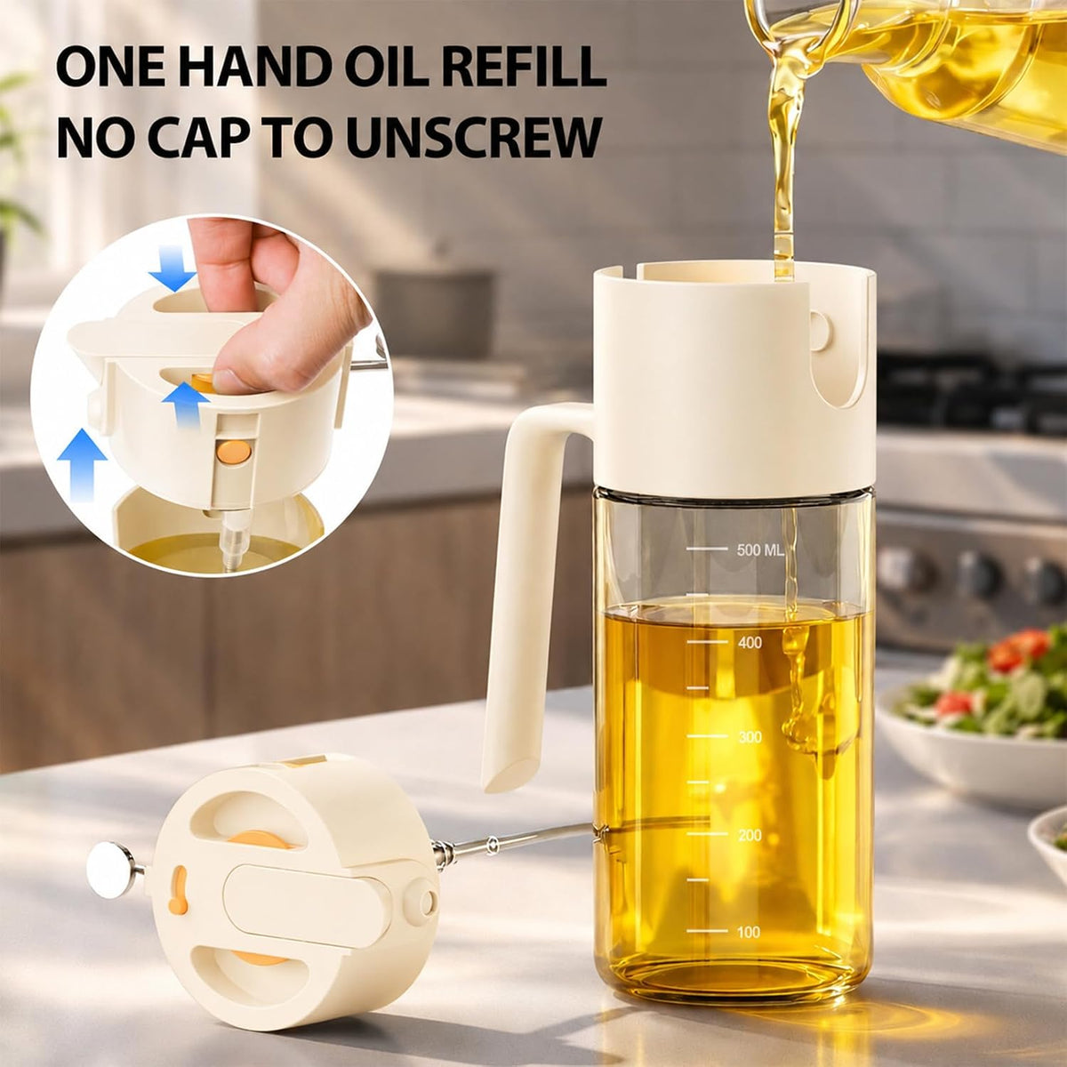 Professional 500ml Glass Oil Sprayer - 3-in-1 Kitchen Tool: Fine Mist, Stream & Pour | Leak-Proof Design for Air Fryer, BBQ & Cooking | BPA-Free