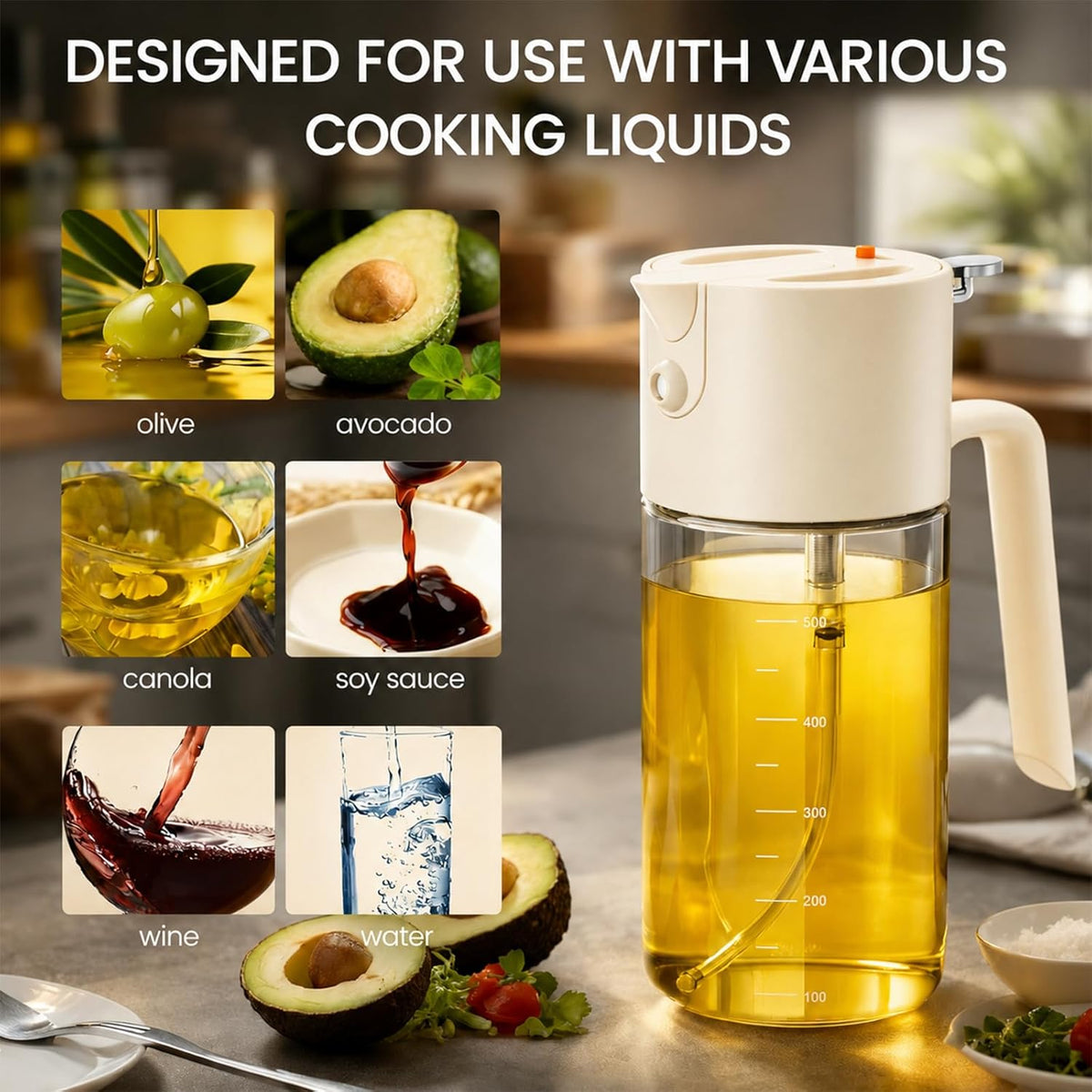 Professional 500ml Glass Oil Sprayer - 3-in-1 Kitchen Tool: Fine Mist, Stream & Pour | Leak-Proof Design for Air Fryer, BBQ & Cooking | BPA-Free