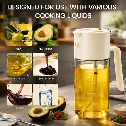 Professional 500ml Glass Oil Sprayer - 3-in-1 Kitchen Tool: Fine Mist, Stream & Pour | Leak-Proof Design for Air Fryer, BBQ & Cooking | BPA-Free