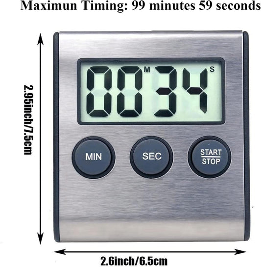 Digital Kitchen Timer - Magnetic Countdown With Loud Alarm, Stainless Steel for Cooking, Baking, Sports Games