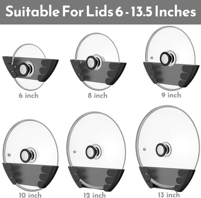Universal Pot Lid Organizer for Cabinet - Upgraded Patented 3 Pack Inside Cabinet Door Wall Mount Pan Top Storage Organizer Rack Holder for Kitchen, Fits 6" to 13" (Black)