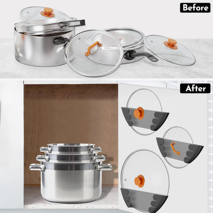 Universal Pot Lid Organizer for Cabinet - Upgraded Patented 3 Pack Inside Cabinet Door Wall Mount Pan Top Storage Organizer Rack Holder for Kitchen, Fits 6" to 13" (Black)