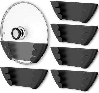 Universal Pot Lid Organizer for Cabinet - Upgraded Patented 3 Pack Inside Cabinet Door Wall Mount Pan Top Storage Organizer Rack Holder for Kitchen, Fits 6" to 13" (Black)