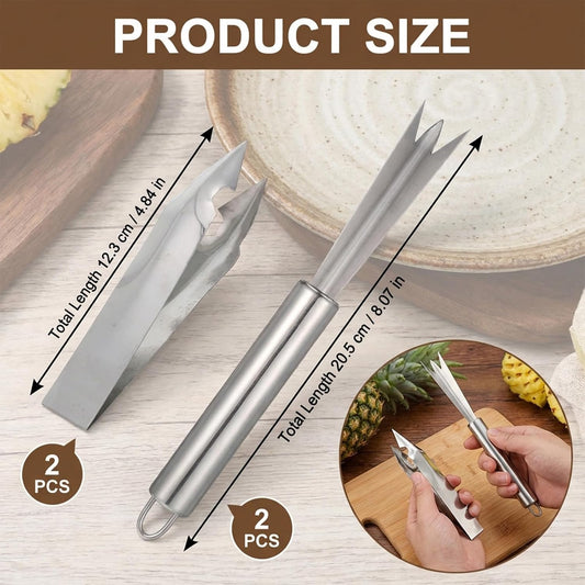 4 Pcs Pineapple Eye Remover Tool Set – Heavy Duty Stainless Steel Pineapple Eye Clip & V-Shape Cutter Knife, Multifunctional Pineapples Processing Tools for Kitchen, Fruit Store & Home Use