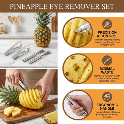 4 Pcs Pineapple Eye Remover Tool Set – Heavy Duty Stainless Steel Pineapple Eye Clip & V-Shape Cutter Knife, Multifunctional Pineapples Processing Tools for Kitchen, Fruit Store & Home Use