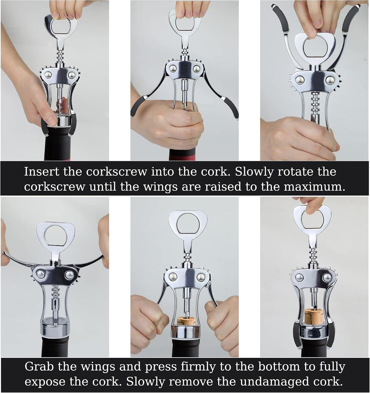 Wine Opener, Heavy-Duty Zinc Alloy Wing Corkscrew, Premium Beer Bottle Opener, Multifunctional Wine Accessories with Ergonomic Handle and Sharp Screw, for Kitchen, Bar, Restaurant (SILVER)