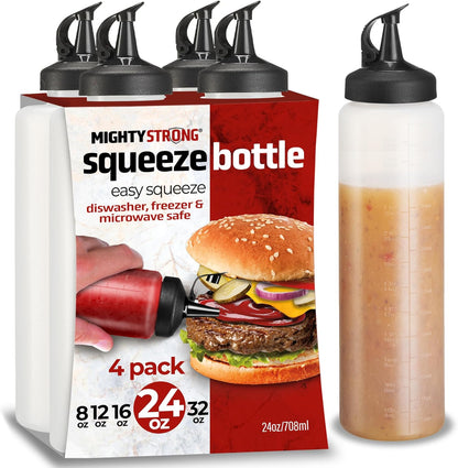 Condiment Squeeze Bottles 24 Oz –Easy Pour Sauce Bottle With Leak Proof Snap Cap, Plastic Squeeze Bottles For Sauces, Condiment Containers, clear
