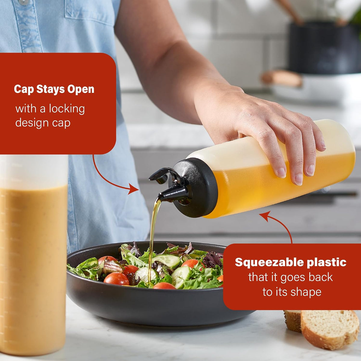 Condiment Squeeze Bottles 24 Oz –Easy Pour Sauce Bottle With Leak Proof Snap Cap, Plastic Squeeze Bottles For Sauces, Condiment Containers, clear